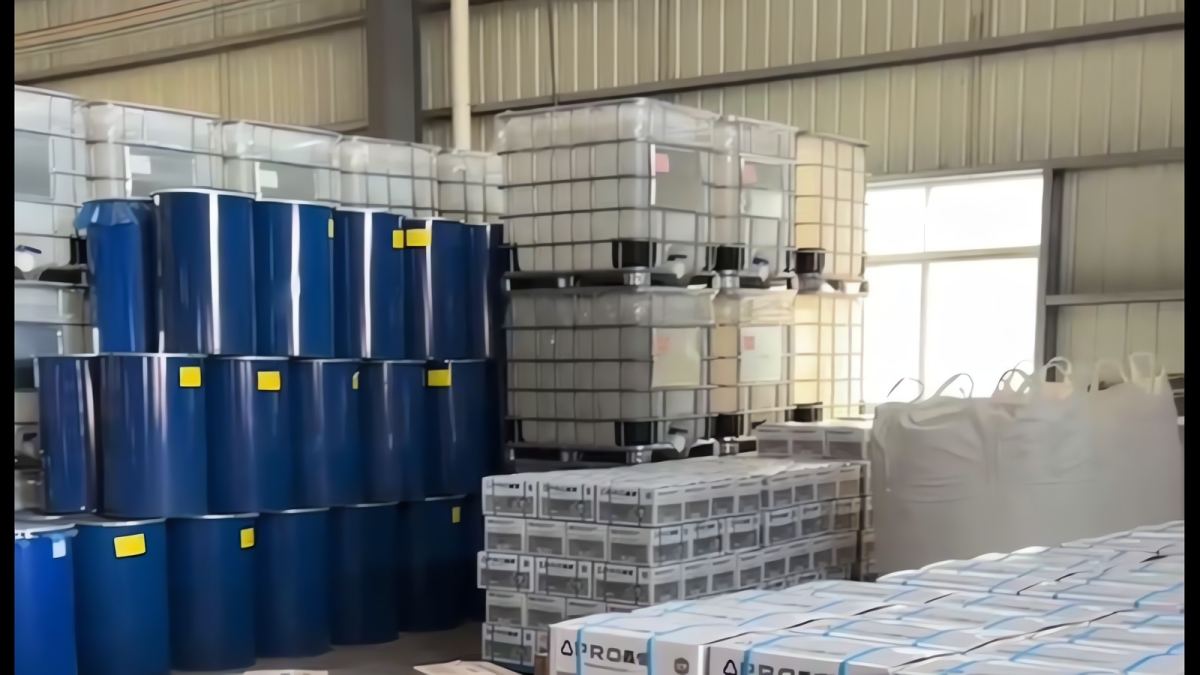 Silicone sealant cartons stacked on pallets in the packing area