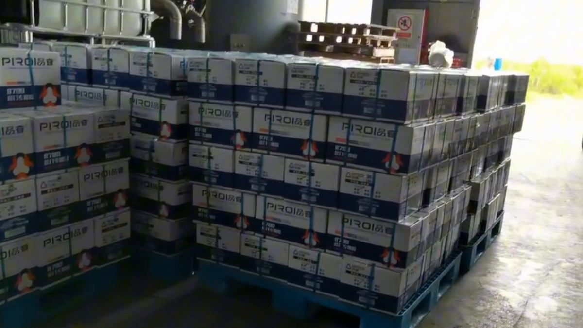 Silicone sealant finished goods warehouse with racked cartons