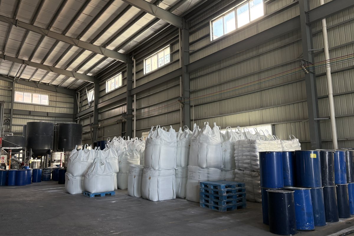 Raw material storage area for silicone polymer and filler at a sealant manufacturing plant