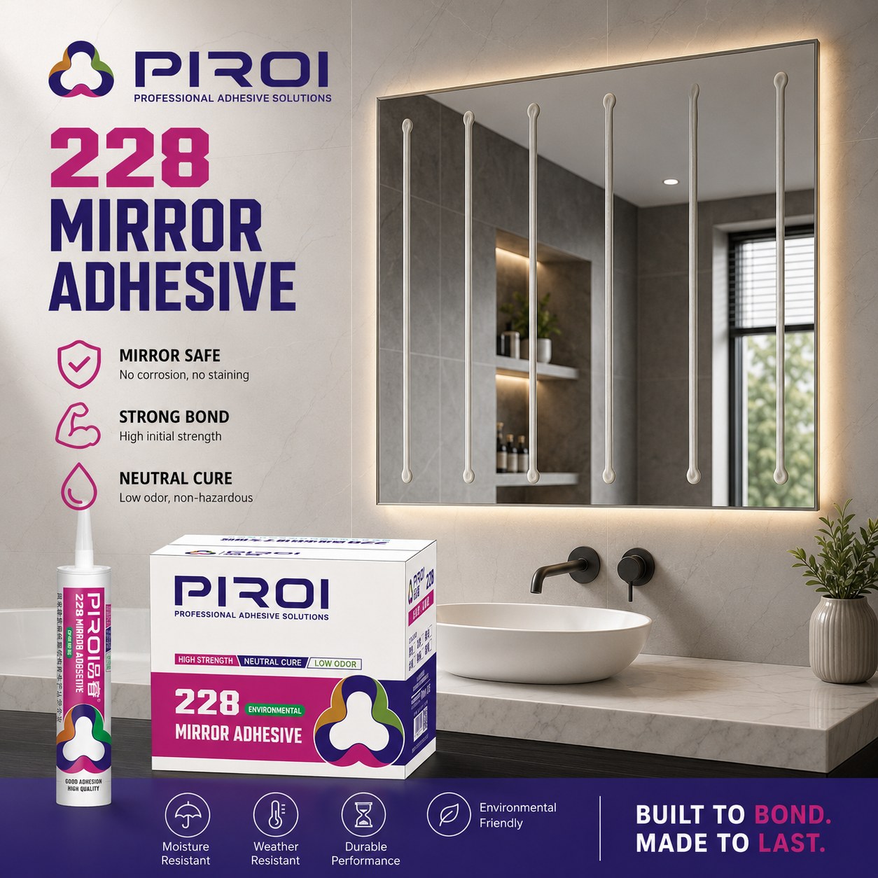 PR-228 Mirror Silicone Sealant — silicone sealant application by PIROI