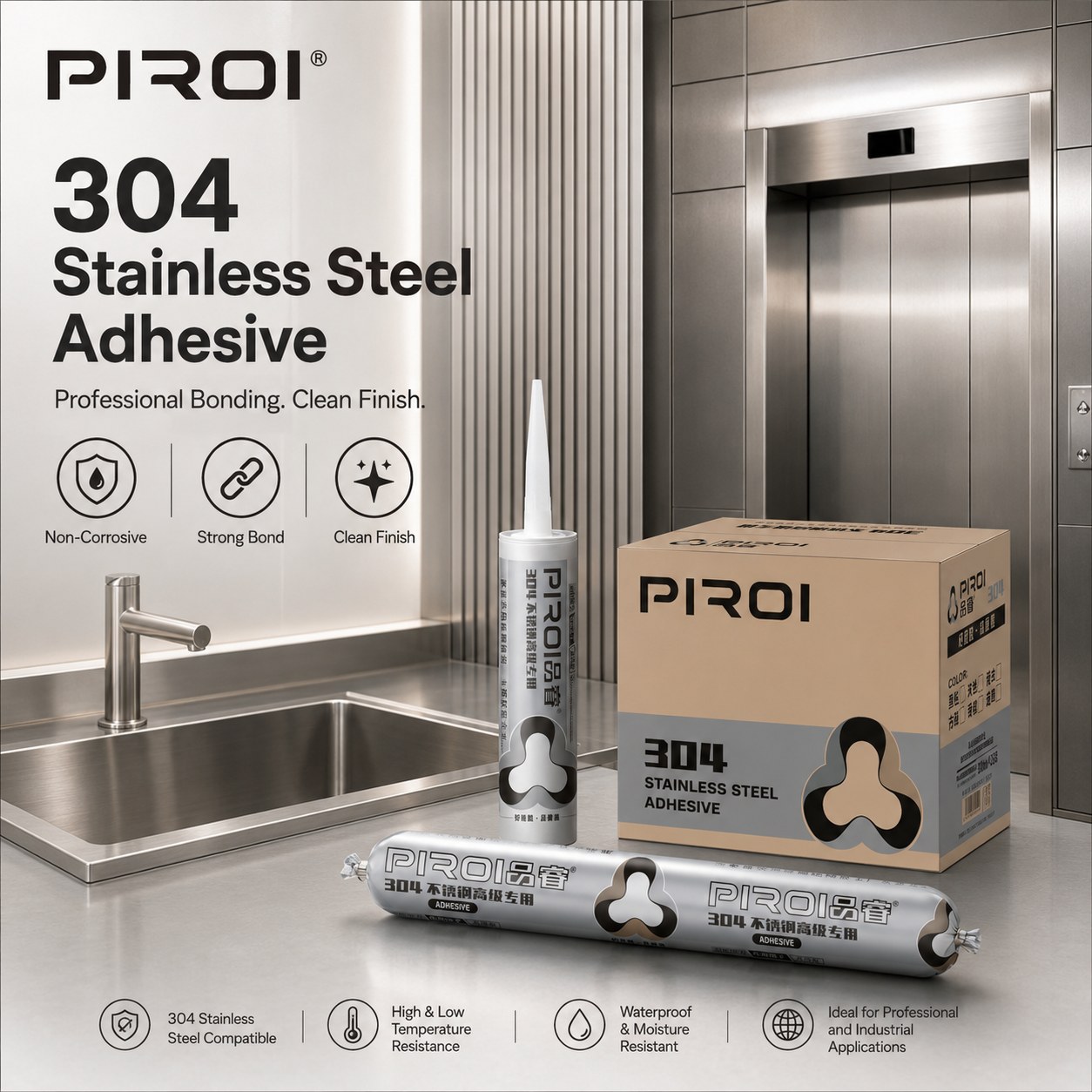 PR-304 Stainless Steel Silicone Sealant — silicone sealant application by PIROI
