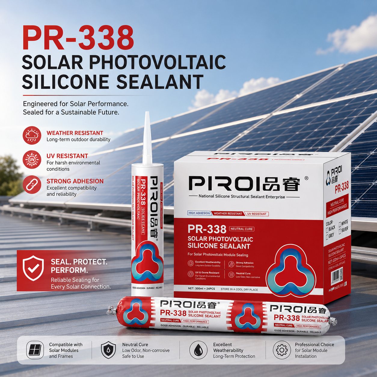 PR-338 Solar PV Silicone Sealant — silicone sealant application by PIROI