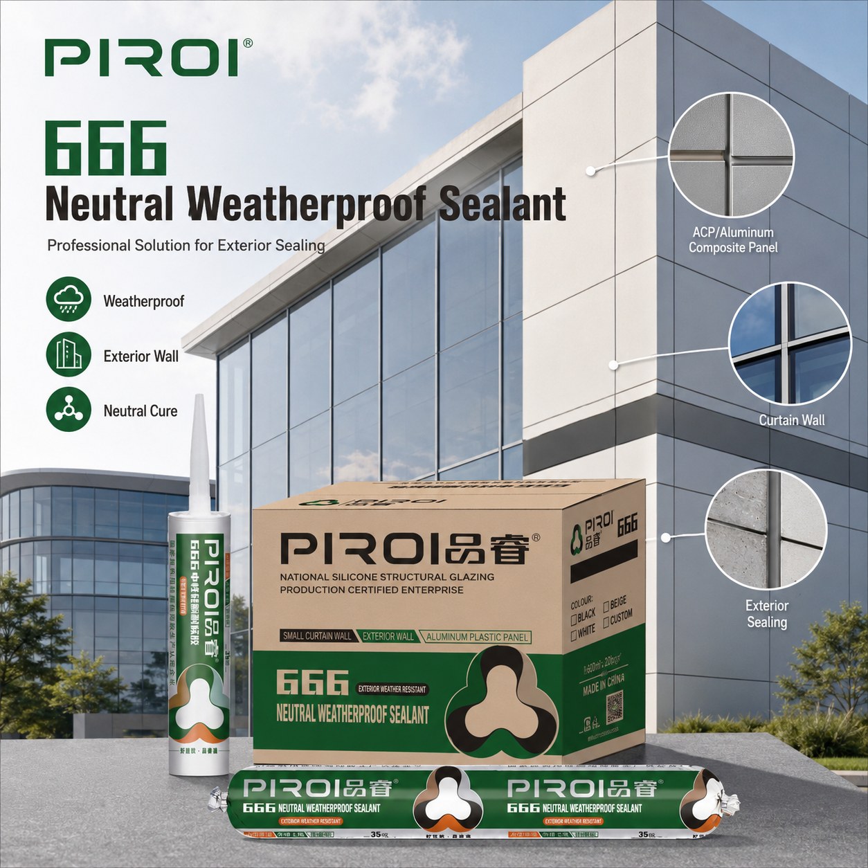 PR-666 Neutral Weatherproof Silicone Sealant — silicone sealant application by PIROI