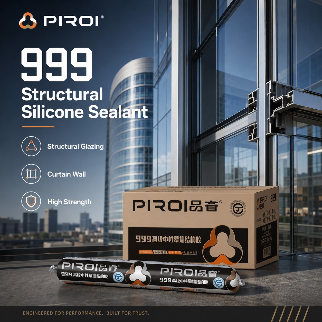 PR-999 Neutral Structural Silicone Sealant for Curtain Wall — silicone sealant application by PIROI